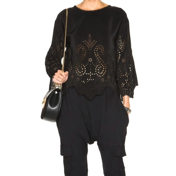 ULLA JOHNSON Althea Black Silk Eyelet Blouse. Quiet Luxury Old Money Size 2 - Picture 14 of 14